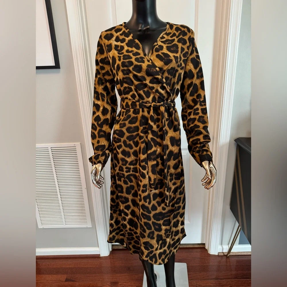 Leopard Print Wrap Dress - Picture 1 of 4
